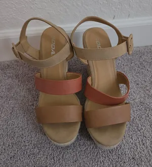 Soda Tan and Rust Two-Strap Wedge Sandals thumbnail 1