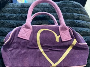 Victorias Secret Purple and Pink Heart Canvas Tote Bag thumbnail 3
