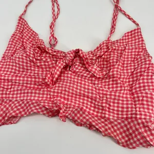 Dress Forum red & white gingham print crop tank top front bow knot ruffle medium thumbnail 4
