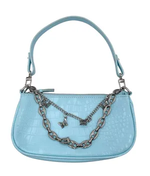 American Vintage Vintage Y2K Mini Bag Purse Baby Blue Croc Embossed Faux Leather Butterfly Charm thumbnail 1