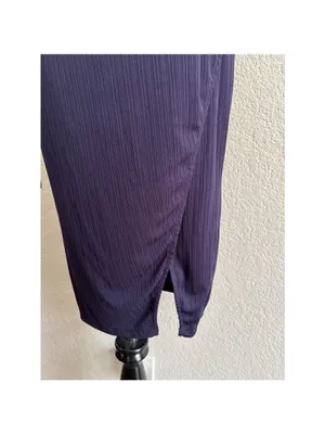 Shein Plisse Ribbed Midi Dress Womens Size Large Purple Belted‎ Dolman Boat Neck thumbnail 5