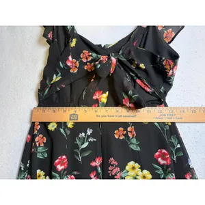 Forever 21 Contemporary Black Floral Maxi Dress Ruffle Tie Back Slit Small thumbnail 11
