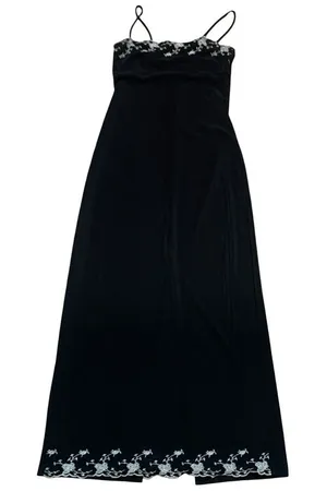 Y2K Vintage City Triangles Black Maxi Dress silver Accents medium Babydoll party thumbnail 1