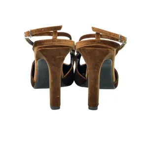 Zara Women's Chocolate Brown Faux Suede Slingback Round Toe Pump Heels Size 10 thumbnail 3