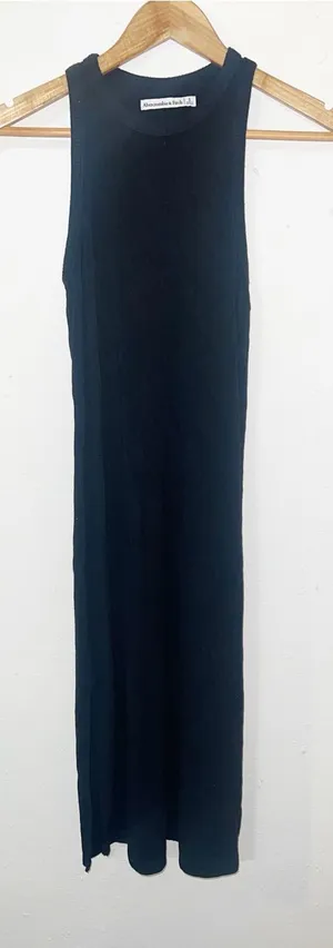 Abercrombie & Fitch Black Ribbed Sleeveless Maxi Dress with Double Slit thumbnail 1