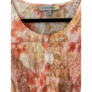 Figueroa & Flower NWT Pink Floral Chiffon Boho Cottage Maxi Dress Waist Tie Sz L thumbnail 4
