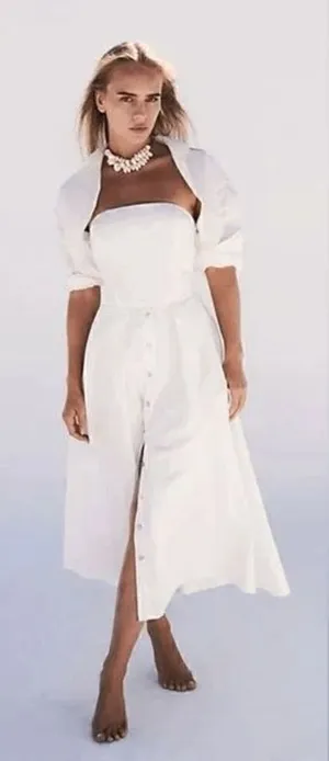 Free People Isley Long Sleeve 2-in-1 Button Down Cotton White Midi Dress XS NWOT thumbnail 1
