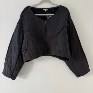 ✨NWT- POL Quilted Waffle Knit Textured Full Zip Bomber Jacket size Large thumbnail 4