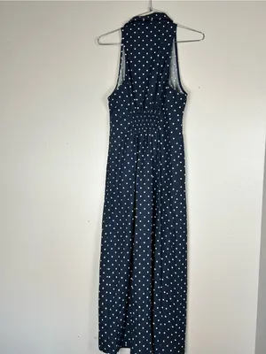 Anthropologie Maeve Polka Dot Navy Halter Midi Dress Size S thumbnail 5