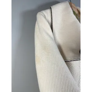 Wool Blend Cream Coat Asymmetrical Zip Front Black Trim Elegant Luxury Sz‎ Large thumbnail 8