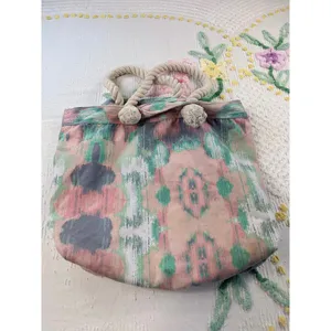 Abstract Beach Tote Bag Rope Handles‎ Turquoise Lining Travel Shopper thumbnail 3