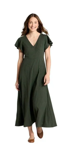 NWT Universal Thread Womens Flutter Short Sleeve Maxi A-Line Dress Dark Green XL thumbnail 1