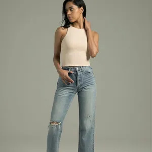NWT Colorfulkoala Ivory High Neck Contour Tank Top Crop Double Lined - Medium thumbnail 3