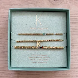 A New Day NWT 14k Gold Dipped Bracelet Stack "K" Stretch Semi Precious Stones thumbnail 1
