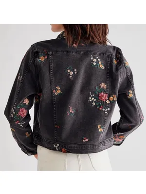 Free People Driftwood floral embroidered denim jacket thumbnail 2
