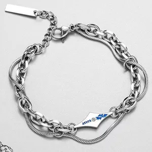Double Layer Titanium Steel Link Chain Bracelet for Men Women,Punk Hip Hop thumbnail 1