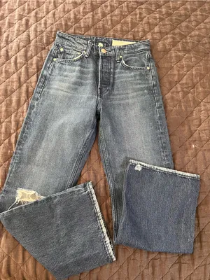 rag & bone Maya High Rise Distressed Mid-Blue Wide-Leg Jeans thumbnail 1