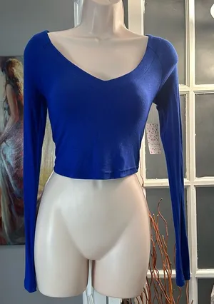 Free People Blue Tie Back Crop XS thumbnail 1