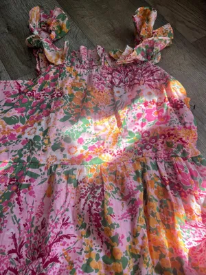 Banjanan L Alexa Floral Pink Green Maxi Tank Ruffle 100% Cotton Dress India Boho thumbnail 8