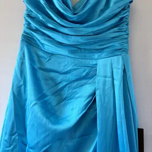 Lulus Turquoise Blue Satin Strapless Ruched Maxi Dress HD2848 Prom Gown thumbnail 7