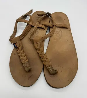 Rainbow Tan Braided Leather Toe-Post Sandals for Women thumbnail 1
