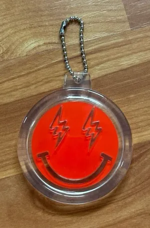 Air Jordan J Balvin Rio Red Smiley Face with lightning bolt eyes Keychain thumbnail 1