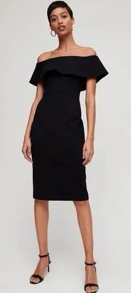 Aritzia Babaton Ruslan Off the Shoulder Black Midi‎ Dress Size 4 thumbnail 1