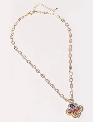 Multicolor Stone Pave Clover Necklace Gold thumbnail 1