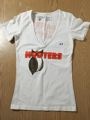 B20 #28 Hooters Girl Worn Uniform Short Sleeve Vneck T-shirt Size Xs thumbnail 1