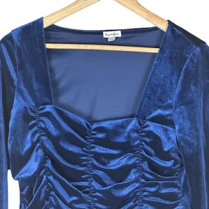 Love Fire Ruched Square Neck Solid Velvet Crop Top Blue Goth Aesthetic Size L thumbnail 3