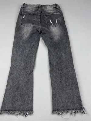 Risen High Rise Crop Flare Jeans 27 Gray Distressed Raw Hem Stretch Y2K thumbnail 5