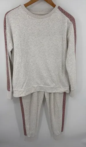 Anthropologie All Fenix pink cheetah side striped crewneck jogger set women’s S thumbnail 1