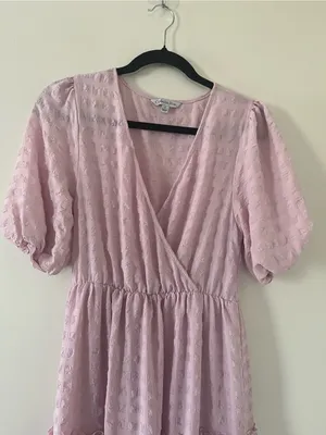 Pink Puff Sleeve Tiered Midi Dress Small Cottagecore Modest Romantic thumbnail 3