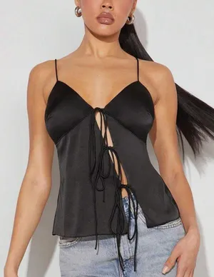 SheIn Tie Front Asymmetric Satin Cami Top thumbnail 1