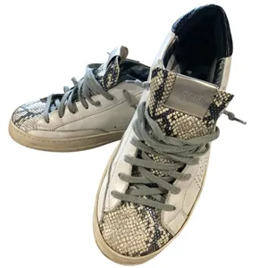 P448 John Sneakers 40 10 White Snakeskin Silver Leather Low Top Italy Edgy thumbnail 1