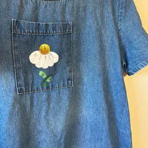 Vintage RAMA of USA‎ Women’s Dress Maxi Denim Boho Daisy Jean 100 % Cotton Large thumbnail 2