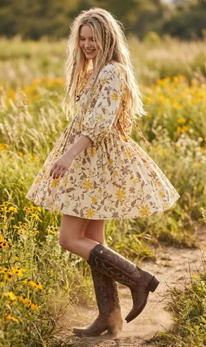 Free People Western Bohemian Dainty Lola Dress Banana Ivory Large thumbnail 1