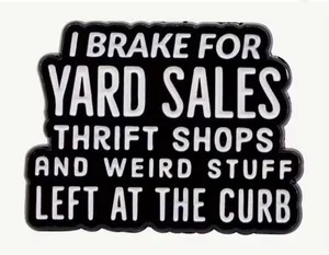 YARD SALES THRIFTING Backpack Lapel Enamel Pin NEW thumbnail 1