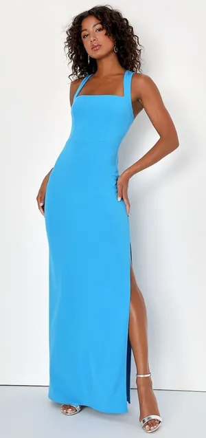 NWT Lulus Glamorous Dedication Blue Sleeveless Column Maxi Dress Gala Banquet XL thumbnail 1