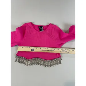 Sincerely Jules Crop Top Size S Pink Rhinestone Fringe Long Sleeve New With Tag thumbnail 6
