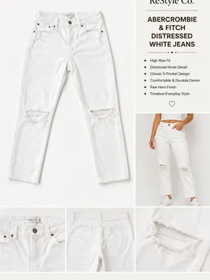 Abercrombie & Fitch White High-Rise Distressed Straight Jeans thumbnail 2