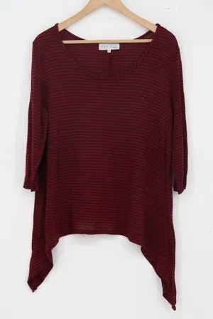 C'est La Vie Top Womens 2X Burgundy Striped Sharkbite Hem Excellent thumbnail 1