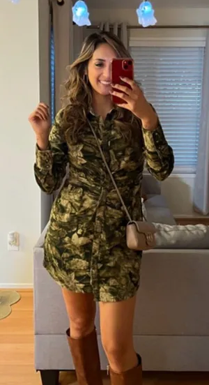 Pilcro Anthropologie ruched camo abstract print‎ dress size 8 thumbnail 1
