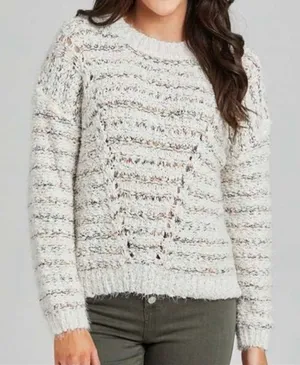 Altar’d State Lovely‎ Lash Cable Sweater Crewneck Pullover White Multicolor Soft thumbnail 1