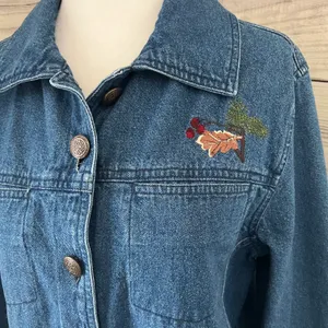 North Crest Vintage Denim Winter Embroidered Button Down Shirt Jacket thumbnail 2