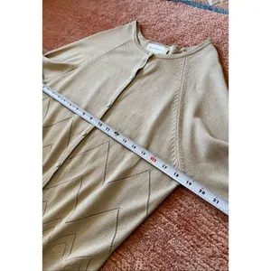 Susan Bristol Beige Silk Wool Cardigan Sweater Size M thumbnail 3