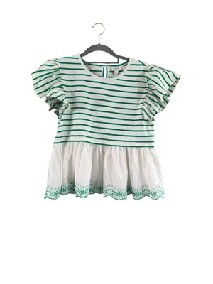 Women's J.Crew Striped Ruffle Sleeve Peplum Blouse White Green Size S thumbnail 7