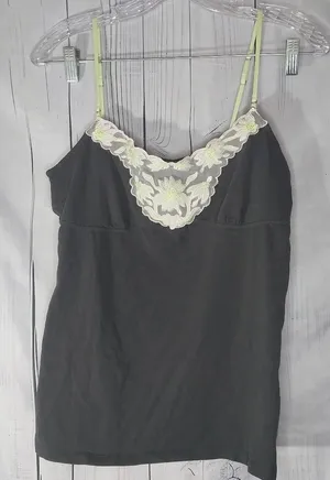 American Eagle Vintage Lace Trim Embroidered Neon Green Y2K 90's Cami thumbnail 1