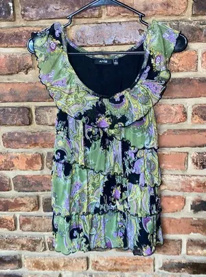 Apt. 9 Multicolored Paisley Sleeveless Tiered Ruffle Top Women's Size Small thumbnail 1