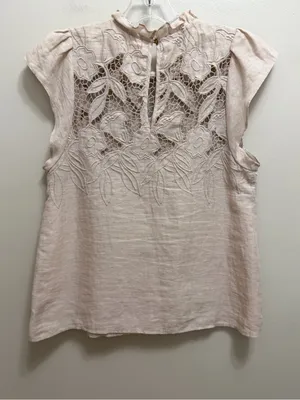 Ulla Johnson Aimee Linen Lace Eyelet Top Floral Embroidered Tan Size 4 thumbnail 5